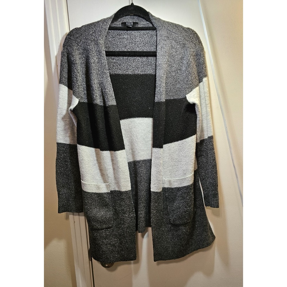 Modern Canvas Womens Cozy Cardigan Sweater Open Gray Black Colorblock Size Small